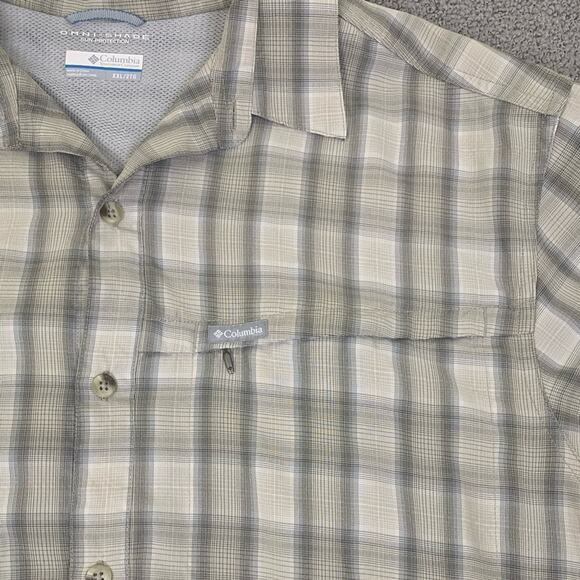 Columbia Mens Button Down Shirt Omni Shade Tan Plaid Short Sleeve Size XXL - Picture 3 of 8